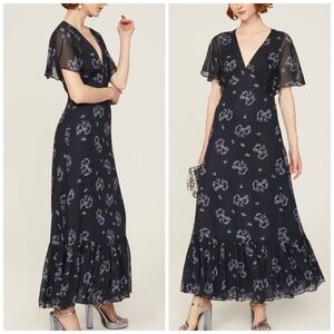 LoveShackFancy Kover Navy Midnight Blue Bow Print Dress - Size 8 - EUC